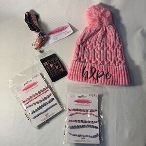 Breast Cancer Hat Lanyard ID Holder 2 PK Bracelets